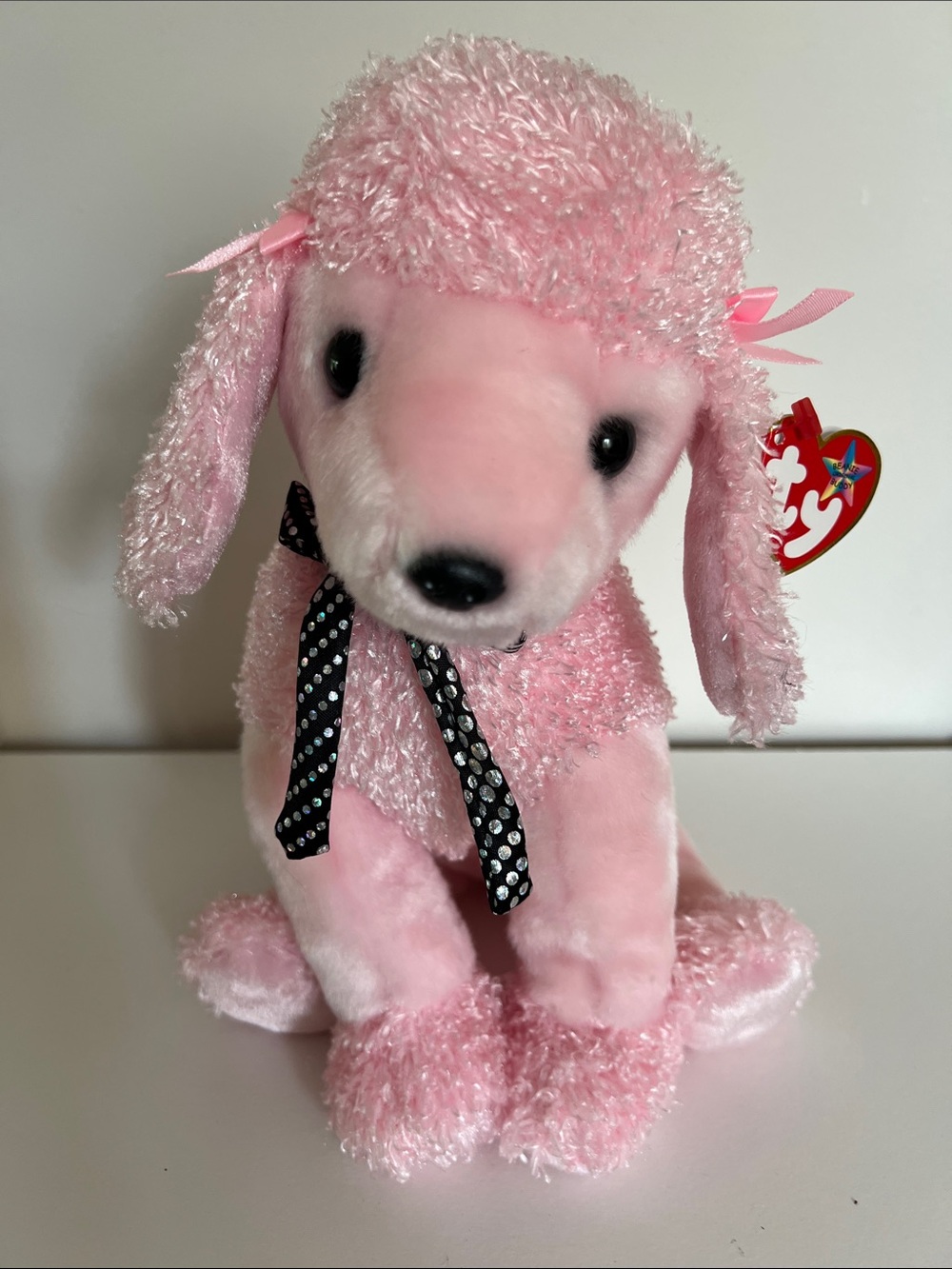 VINTAGE TY Brigitte Pink Poodle Puppy Dog Beanie Buddy Plush 10” 2001 Y2K NEW!!